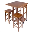 Winsome Suzanne Space Saver Solid Wood Dinette Set with 2 Square Stool in Teak