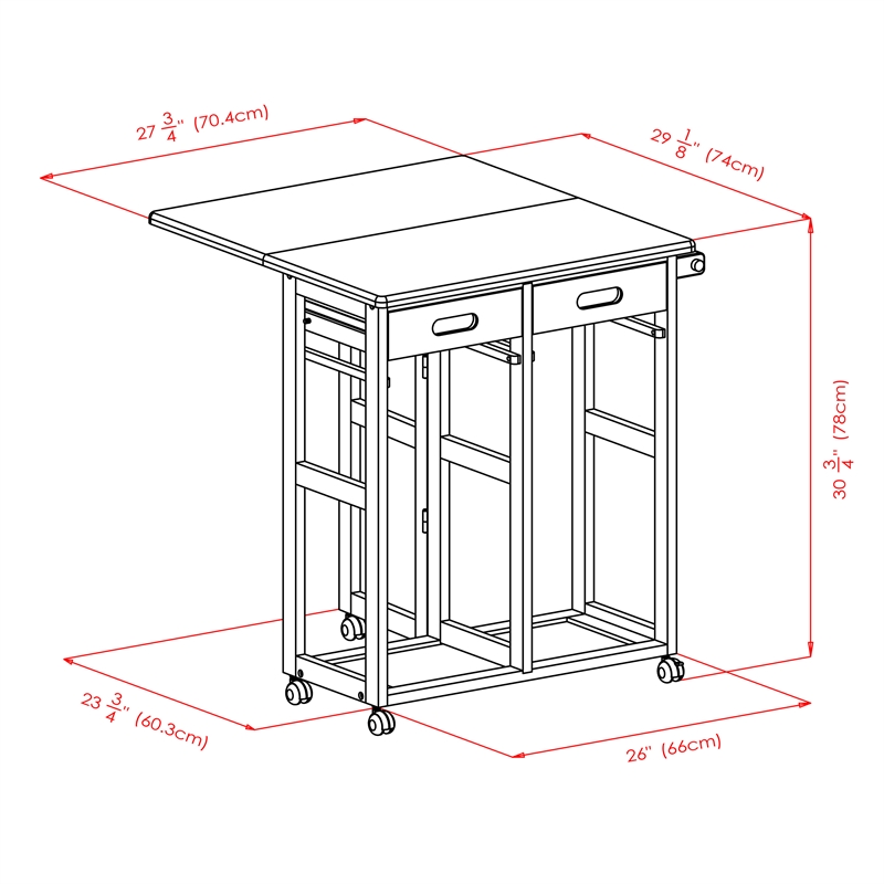 Winsome Suzanne Space Saver Solid Wood Dinette Set with 2 Square Stool in Teak