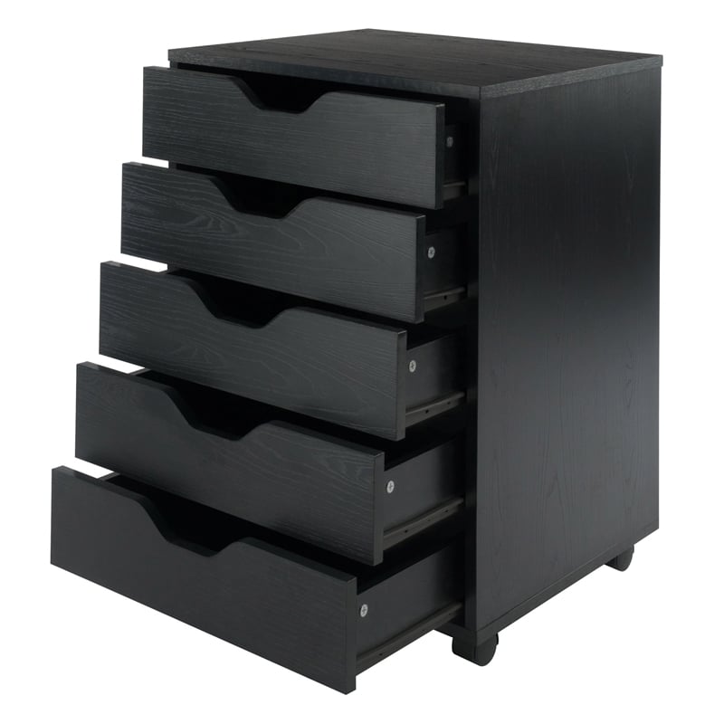 Winsome Halifax Transitional Wood Storage Cabinet with 5 Drawers in Black