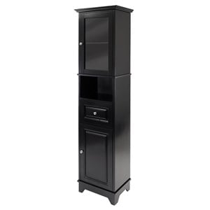 Winsome Alps Tall Bathroom Transitional Solid Wood Linen Cabinet in Black