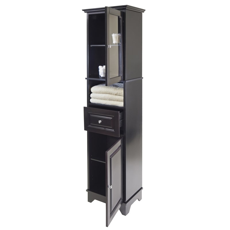 Winsome Alps Tall Bathroom Transitional Solid Wood Linen Cabinet in Black