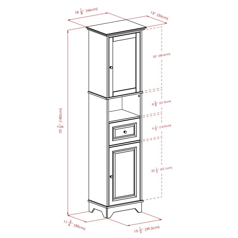 Winsome Alps Tall Bathroom Transitional Solid Wood Linen Cabinet in Black