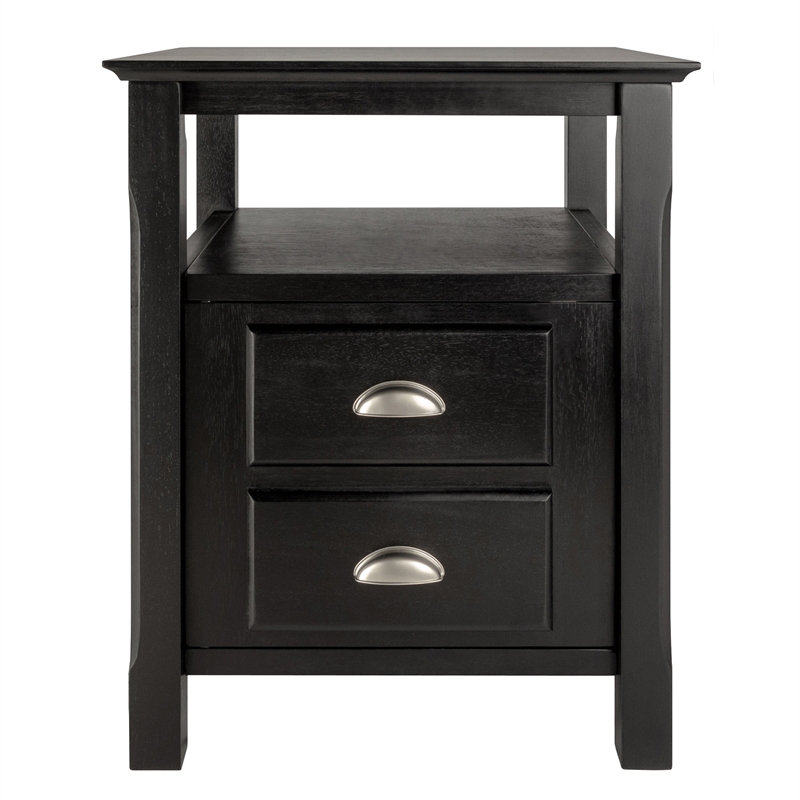 Winsome Timber Transitional Solid Wood Nightstand with 2-Drawer in Black