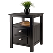 Winsome Timber Transitional Solid Wood Nightstand with 2-Drawer in Black