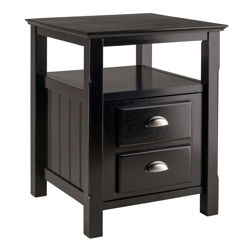 Winsome Timber Transitional Solid Wood Nightstand with 2-Drawer in Black
