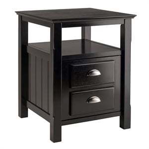 Winsome Timber Transitional Solid Wood Nightstand with 2-Drawer in Black