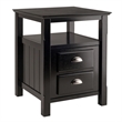Winsome Timber Transitional Solid Wood Nightstand with 2-Drawer in Black