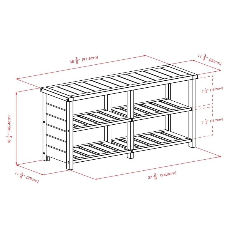 Winsome Keystone Transitional Solid Wood Shoe Rack Bench in Teak