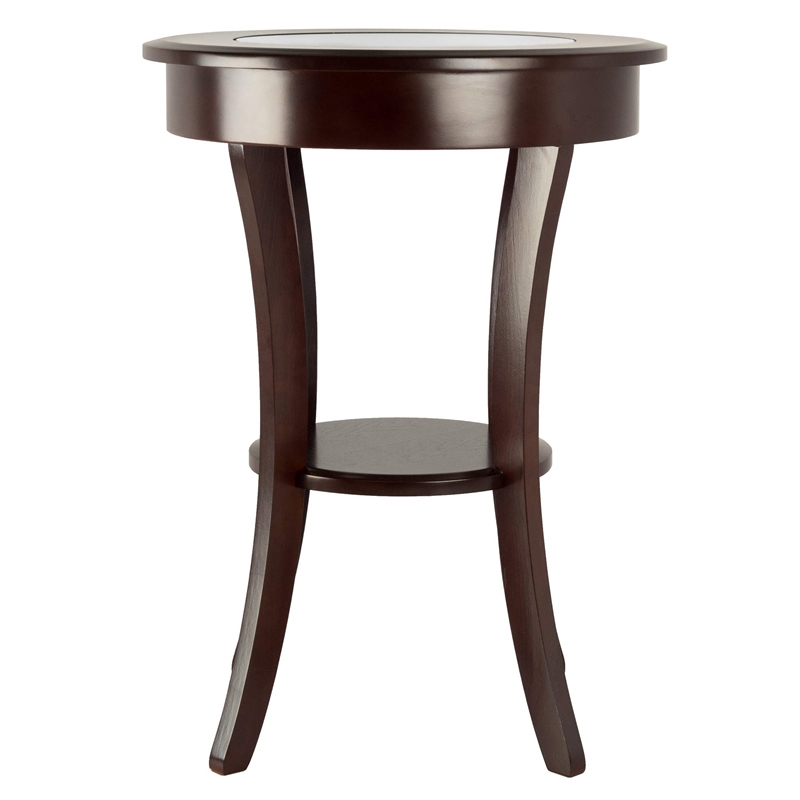 Winsome Cassie Round Transitional Solid Wood End Table with Glass in Cappuccino