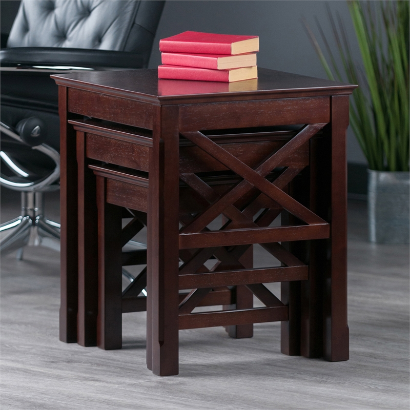 Winsome Xola 3-Piece Transitional Solid Wood Nesting Table in Cappuccino