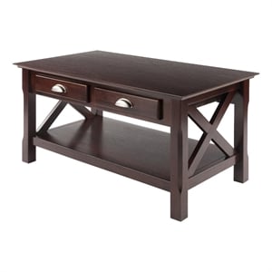 Winsome Xola Transitional Solid Wood Coffee Table with 2 Drawers in Cappuccino