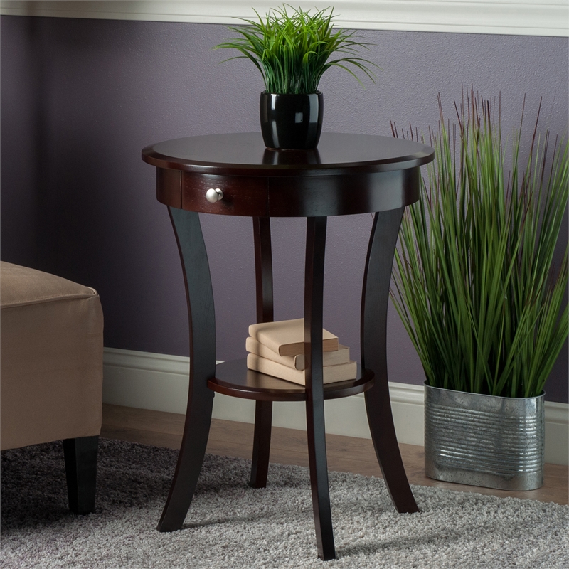 Winsome Sasha Round Transitional Solid Wood Accent End Table in Cappuccino