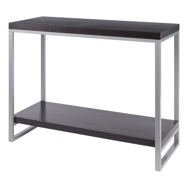 Winsome Jared Wood Console Table Enamel Steel Tube in Dark Espresso/Slate Gray