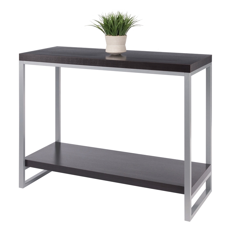 Winsome Jared Wood Console Table Enamel Steel Tube in Dark Espresso/Slate Gray
