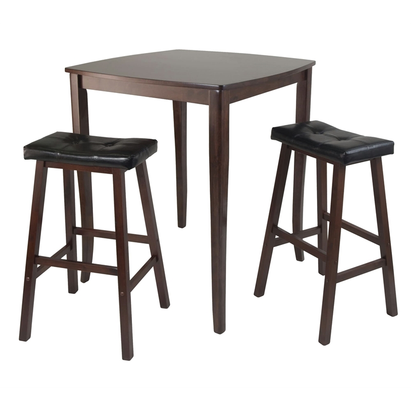 Winsome Inglewood 3-Piece Square Solid Wood Pub Set in Antique Walnut