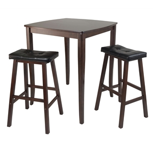 Winsome Inglewood 3-Piece Square Solid Wood Pub Set in Antique Walnut