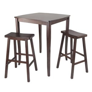 Winsome Inglewood 3-Piece Square Solid Wood Pub Set - Antique Walnut