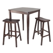 Winsome Inglewood 3-Piece Square Solid Wood Pub Set - Antique Walnut