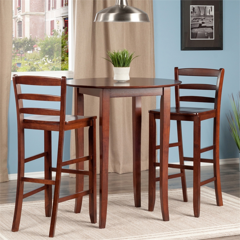 Winsome Fiona 3-Piece Transitional Solid Wood Pub Set in Antique Walnut
