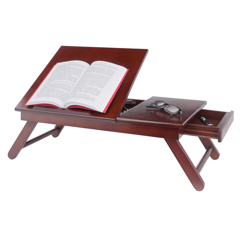 Winsome Alden Solid Wood Lap Desk Flip Top w/ Drawer and Foldable Legs in Walnut