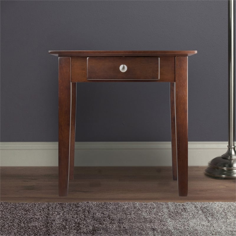 Winsome Rochester Solid Wood End Table with One Drawer in Antique Walnut