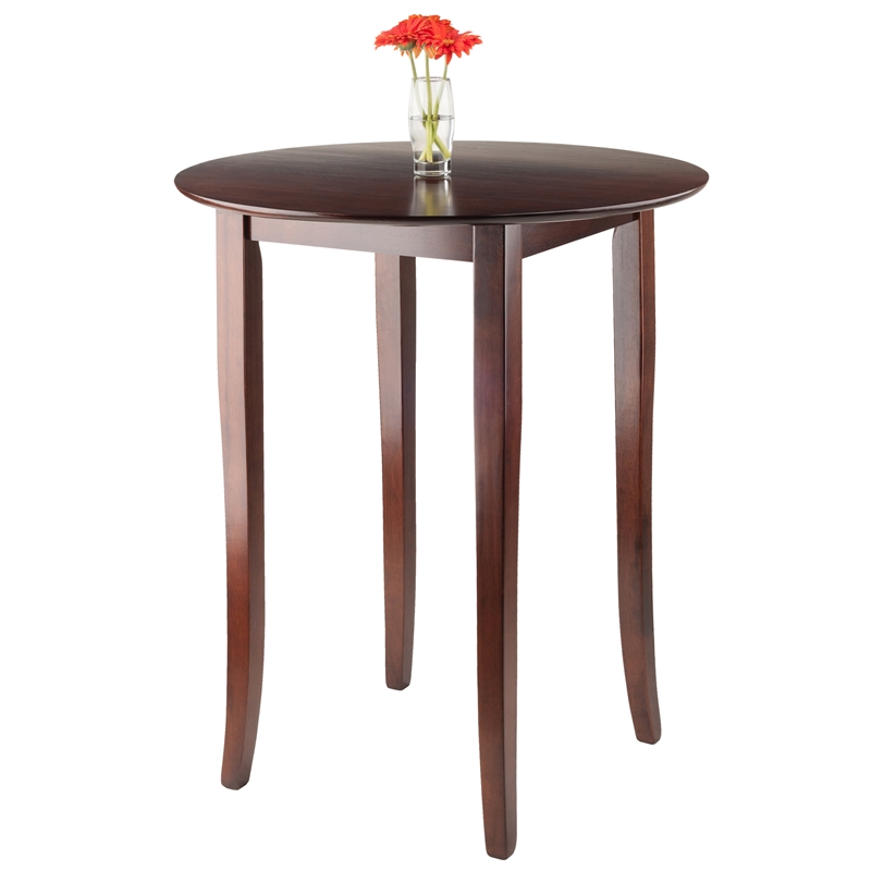 Winsome Fiona Round Transitional Solid Wood Pub Table in Antique Walnut