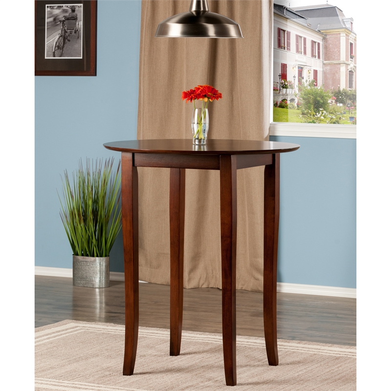 Winsome Fiona Round Transitional Solid Wood Pub Table in Antique Walnut