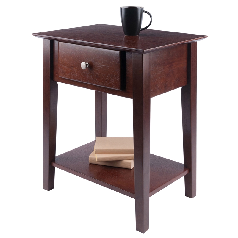Winsome Rochester Shaker Solid Wood Nightstand with Drawer in Antique Walnut