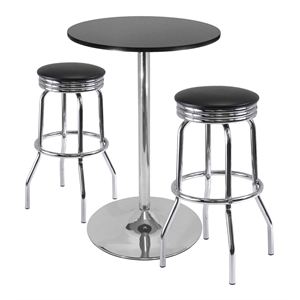 Winsome Summit 3-Piece Transitional Wood/Metal Pub Set in Black/Chrome