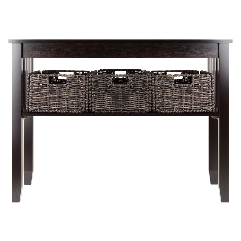 Winsome Morris Solid Wood Console Hall Table with 3 Foldable Baskets in Espresso