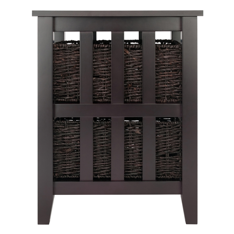 Winsome Morris Wood Side Table with 2 Foldable Baskets in Espresso