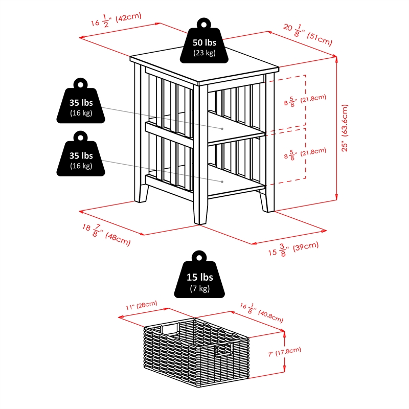 Winsome Morris Wood Side Table with 2 Foldable Baskets in Espresso
