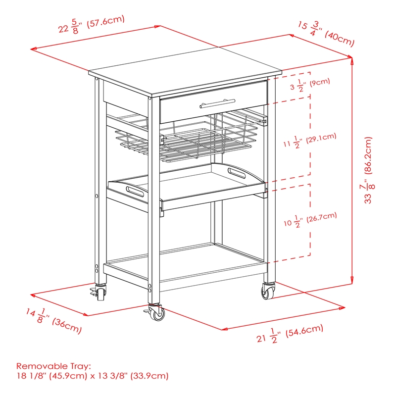 Winsome Julia Utility Transitional Solid Wood Kitchen Cart in Black Granite Top