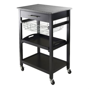 Winsome Julia Utility Transitional Solid Wood Kitchen Cart in Black Granite Top