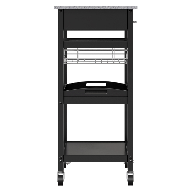 Winsome Julia Utility Transitional Solid Wood Kitchen Cart in Black Granite Top