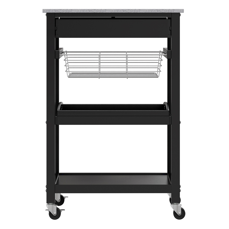 Winsome Julia Utility Transitional Solid Wood Kitchen Cart in Black Granite Top