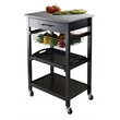 Winsome Julia Utility Transitional Solid Wood Kitchen Cart in Black Granite Top