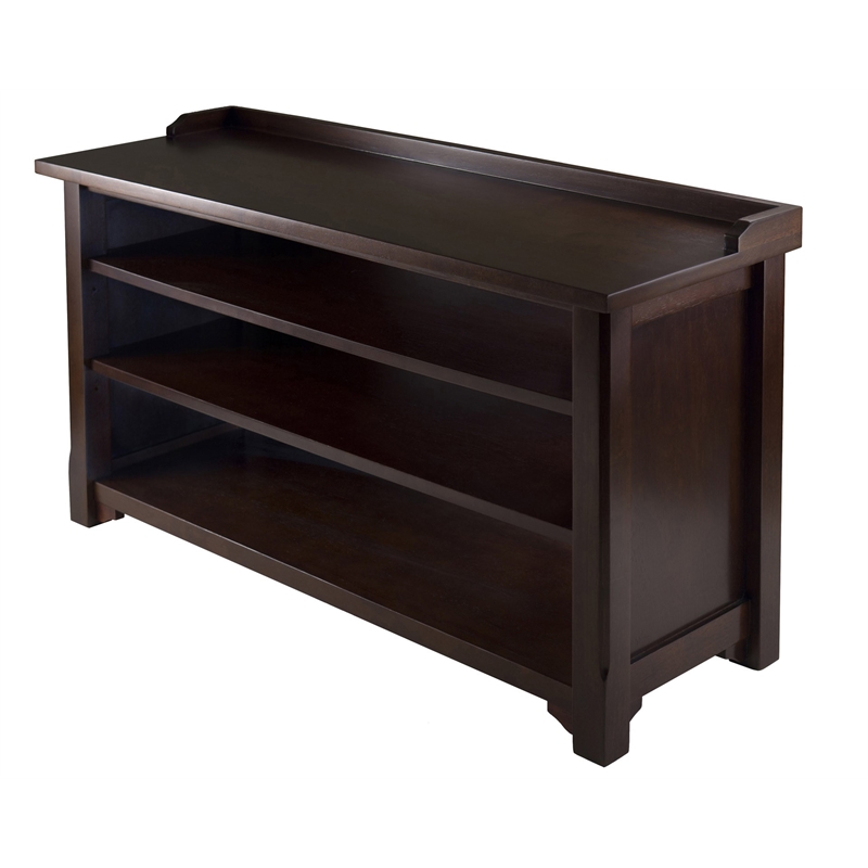 Winsome Dayton Storage Hall Bench Solid Wood Shoe Rack with Shelves in Walnut