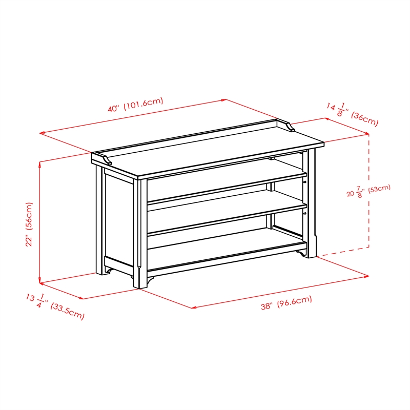 Winsome Dayton Storage Hall Bench Solid Wood Shoe Rack with Shelves in Walnut