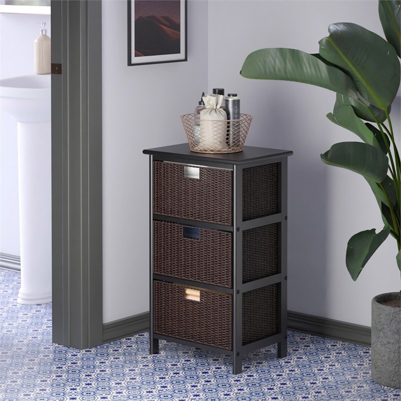 Winsome Omaha Transitional Solid Wood Storage Rack w/ 3 Foldable Baskets - Black