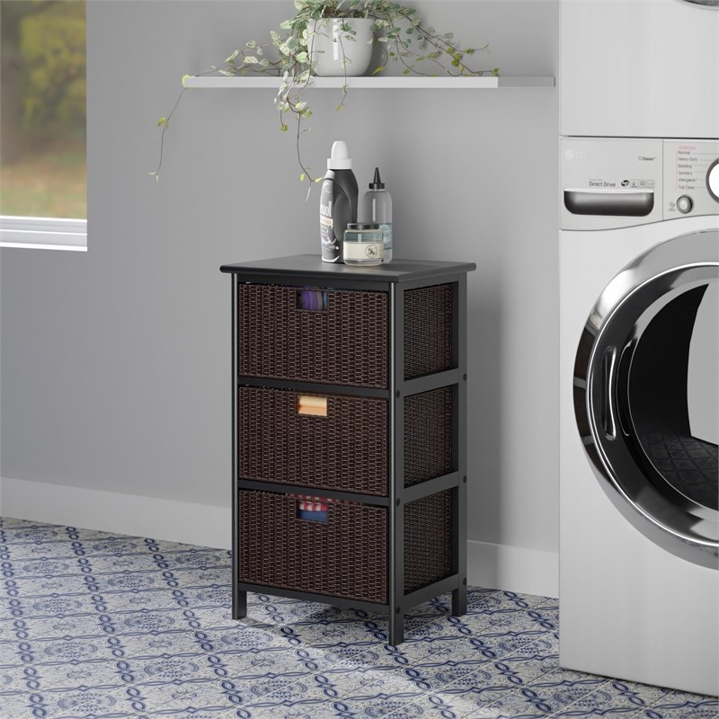 Winsome Omaha Transitional Solid Wood Storage Rack w/ 3 Foldable Baskets - Black
