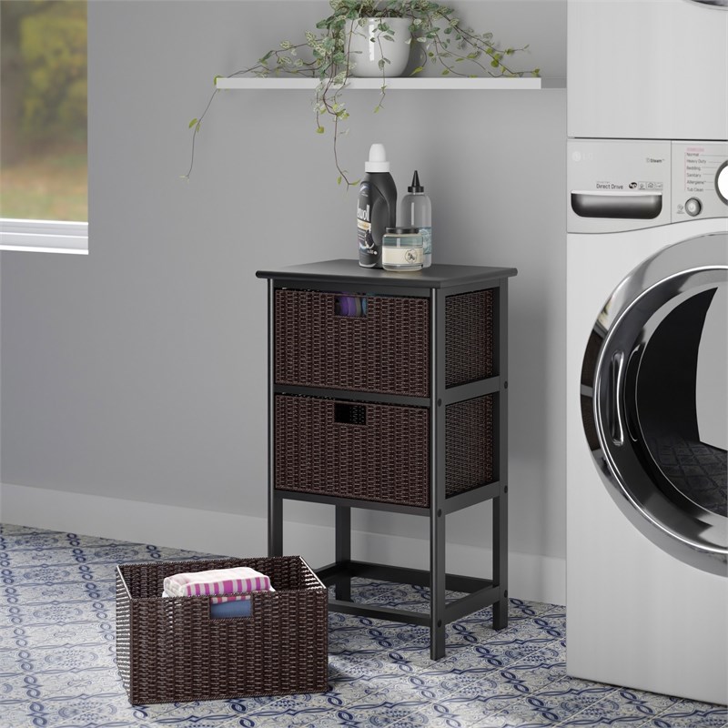 Winsome Omaha Transitional Solid Wood Storage Rack w/ 3 Foldable Baskets - Black