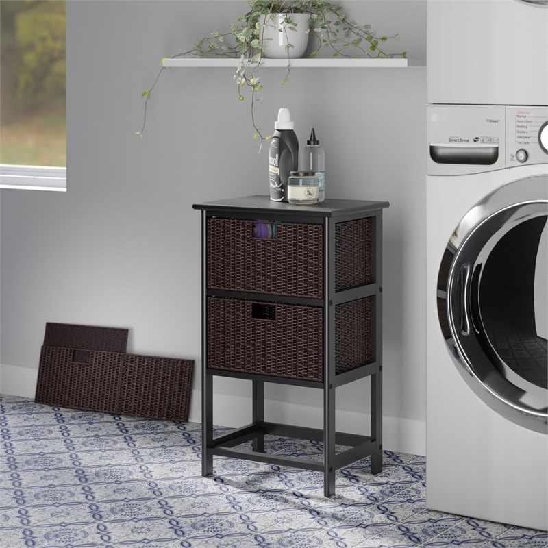 Winsome Omaha Transitional Solid Wood Storage Rack w/ 3 Foldable Baskets - Black