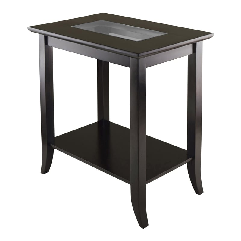 Winsome Genoa Rectangular Solid Wood End Table with Glass Top in Dark Espresso