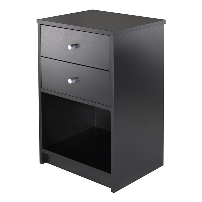 Winsome Ava Transitional Composite Wood Accent Table with Two Drawers in Black