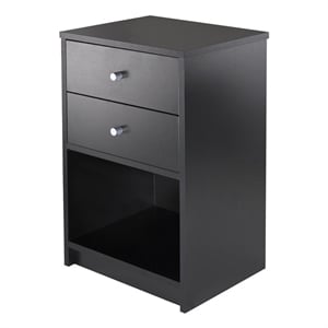 Winsome Ava Transitional Composite Wood Accent Table with Two Drawers in Black