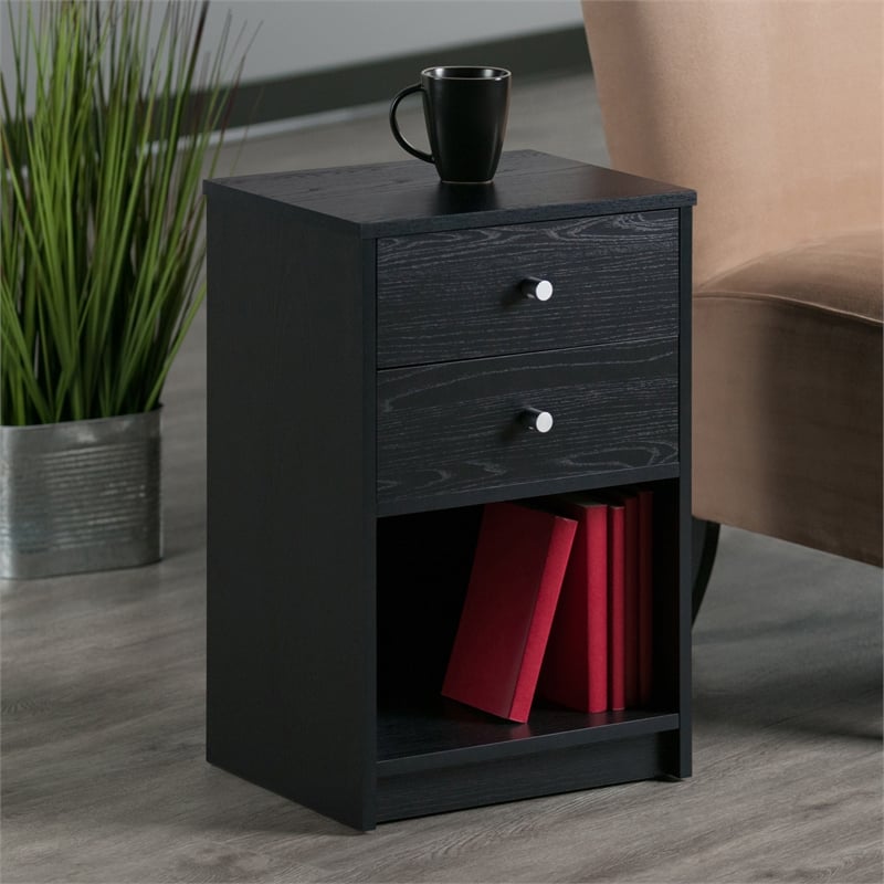 Winsome Ava Transitional Composite Wood Accent Table with Two Drawers in Black