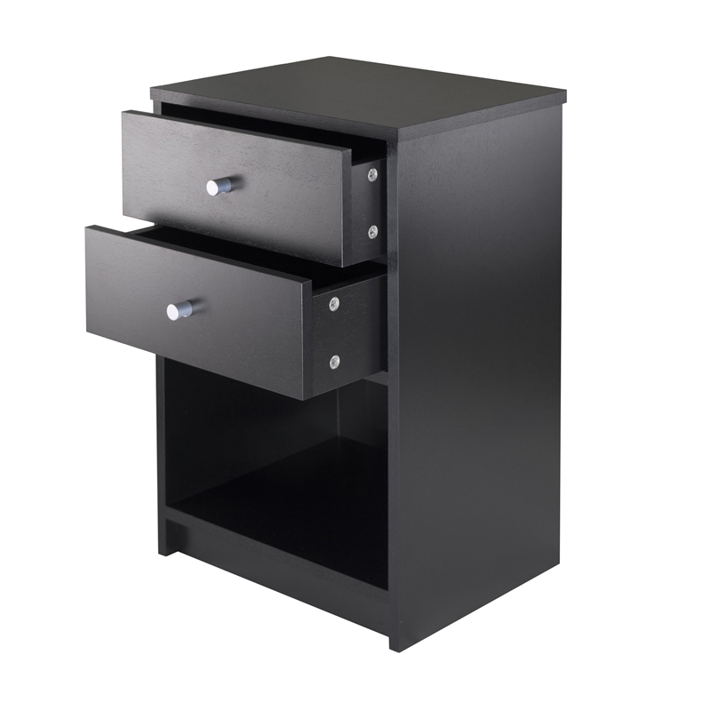 Winsome Ava Transitional Composite Wood Accent Table with Two Drawers in Black