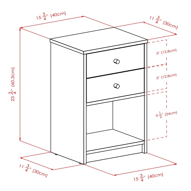 Winsome Ava Transitional Composite Wood Accent Table with Two Drawers in Black