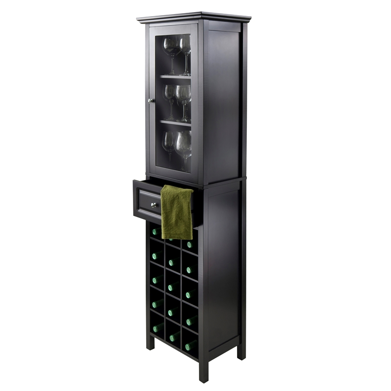 Winsome Burgundy Transitional Wood Wine Rack with Glass in Black